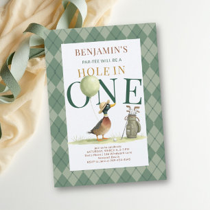 Invitation Trou en un Golf Canard Chanceux Argyle Boy 1er Ann