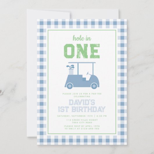 Invitation Trou en un par Tee Boy 1er anniversaire (Devant)