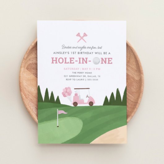 Invitation Trou en un rose Golf 1er anniversaire