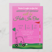 Invitation Trou en un rose Golf 1ère fille Anniversaire Invit (Devant / Derrière)
