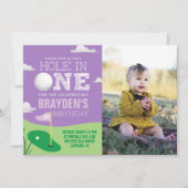 Invitation Trou en un violet Golf Thème Filles Premier Annive (Devant)