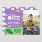 Invitation Trou en un violet Golf Thème Filles Premier Annive (Devant / Derrière)