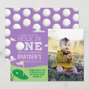 Invitation Trou en un violet Golf Thème Filles Premier Annive