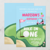 Invitation Trou En Une Fille De Golf Rose Premier Anniversair (Devant / Derrière)