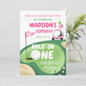 Invitation Trou En Une Fille De Golf Rose Premier Anniversair (Debout devant)