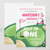 Invitation Trou En Une Fille De Golf Rose Premier Anniversair (Devant / Derrière)
