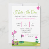 Invitation Trou en une fille rose Golf 1er anniversaire (Devant)