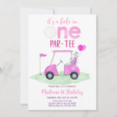 Invitation Trou en une fille rose Golf premier anniversaire (Devant)
