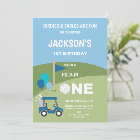 Invitation Trou en une partie Thème pour bébé garçon (Debout devant)