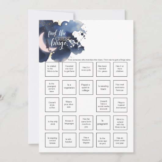 Invitation Trouvez le jeu de bingo bébé invité bleu rustique (Devant)