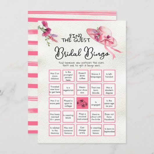 Invitation Trouvez l'invité BINGO Derby Casquette rose jeu de (Devant / Derrière)