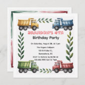 Invitation Trucks Colorés 4e. Fête d'anniversaire (Devant / Derrière)