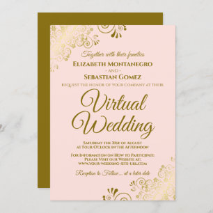 Invitation Trucs d'or sur Blush Pink Elegant Mariage virtuel