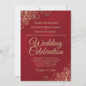 Invitation Trucs d'or sur Crimson Red Elegant QR Code Mariage (Devant)