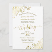 Invitation Trucs d'or sur Mariage de calligraphie blanc éléga (Devant)