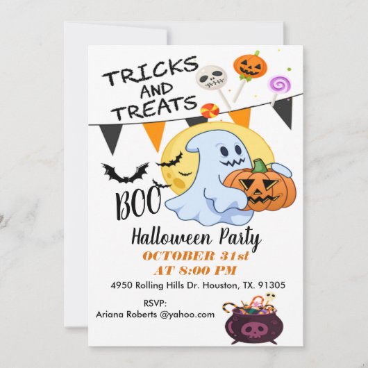 Invitation Trucs Ou Traites Ghost Mignonne Halloween Invitati (Devant)