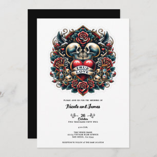 Invitation True Love Skeleton Heart Tattoo Mariage