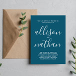 Invitation True Simplicité 1 Neptune Mariage minimaliste bleu<br><div class="desc">Cette faire-part de mariage simple et magnifique est parfaite pour le minimaliste en nous tous ! Veuillez me contacter si vous désirez de l'aide pour customiser la partie texte de ce faire-part de mariage.</div>