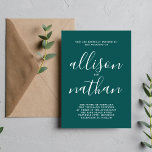 Invitation True Simplicité 1 Peacock Turquoise minimaliste Ma<br><div class="desc">Cette faire-part de mariage simple et magnifique est parfaite pour le minimaliste en nous tous ! Veuillez me contacter si vous désirez de l'aide pour customiser la partie texte de ce faire-part de mariage.</div>