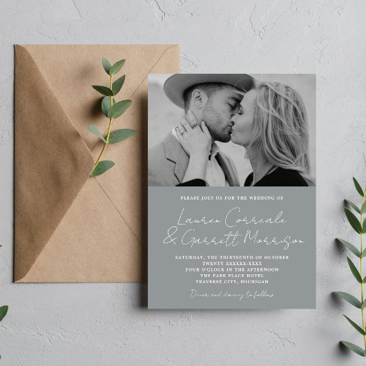 Invitation True Simplicité 3 Modern Stone Grey Mariage photo