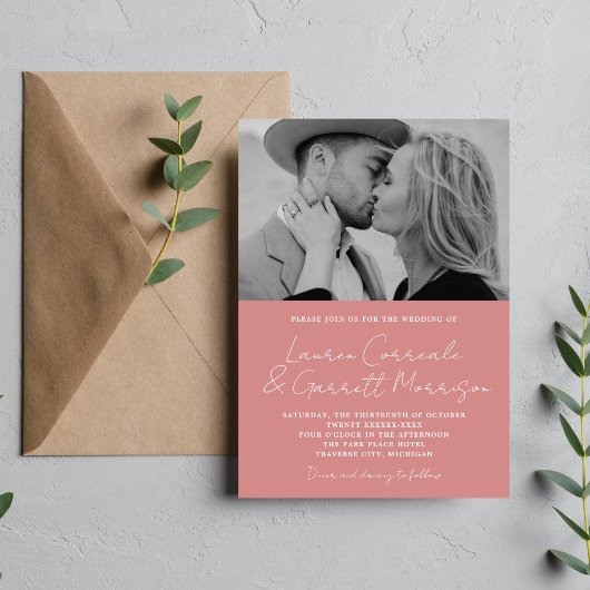 Invitation True Simplicité 3 moderne Dusty rose Mariage photo