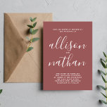 Invitation True Simplicity 1 Script Marsala Minimal Mariage<br><div class="desc">Cette faire-part de mariage simple et magnifique est parfaite pour le minimaliste en nous tous ! Veuillez me contacter si vous désirez de l'aide pour customiser la partie texte de ce faire-part de mariage.</div>