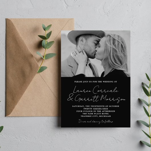 Invitation True Simplicity 3 Modern Black Photo Mariage