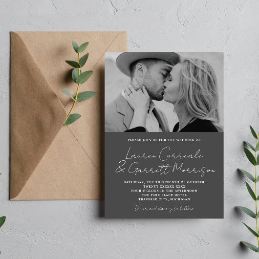 Invitation True Simplicity 3 Modern Charcoal Photo Mariage
