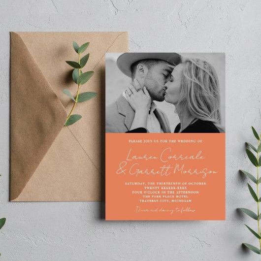 Invitation True Simplicity 3 Modern Coral Mariage photo