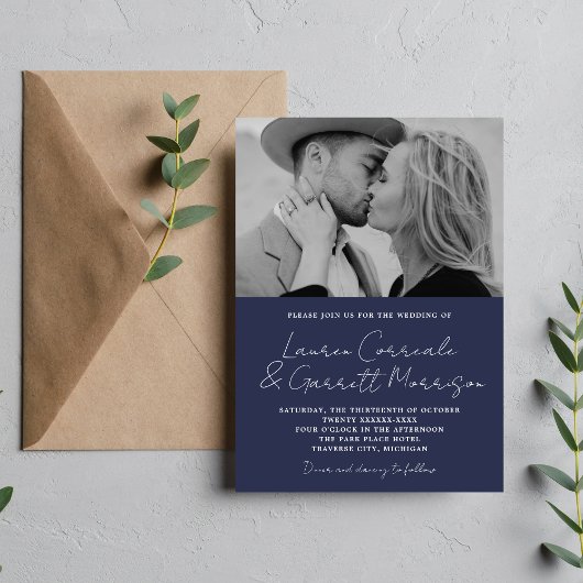 Invitation True Simplicity 3 Modern Dark Navy Mariage photo