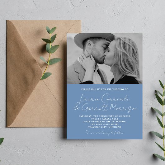 Invitation True Simplicity 3 Modern Denim Blue Photo Mariage