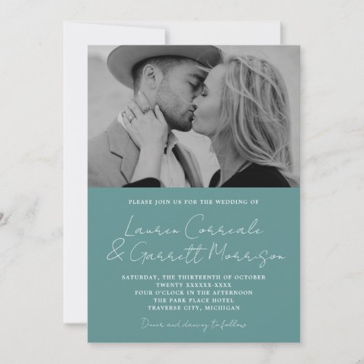 Invitation True Simplicity 3 Modern Duck Egg Mariage photo (Devant)