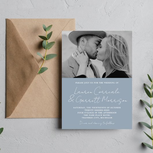 Invitation True Simplicity 3 Modern Dusty Blue Photo Mariage