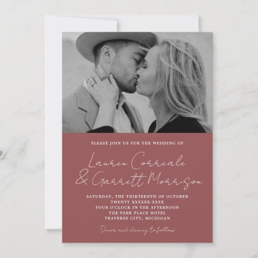 Invitation True Simplicity 3 Modern Marsala Photo Mariage (Devant)