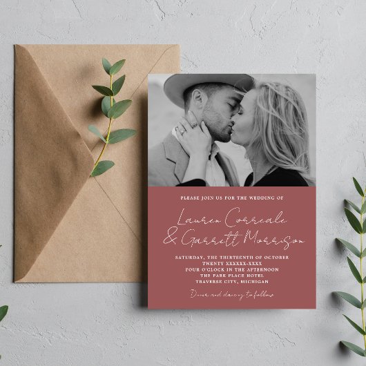 Invitation True Simplicity 3 Modern Marsala Photo Mariage