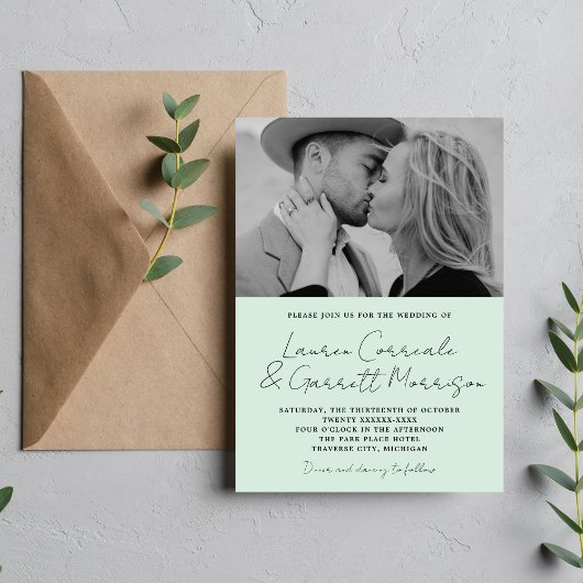 Invitation True Simplicity 3 Modern Mint Green Photo Mariage