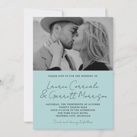 Invitation True Simplicity 3 Modern Ocean Mist Mariage photo (Devant)