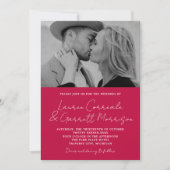 Invitation True Simplicity 3 Modern Raspberry Photo Mariage (Devant)