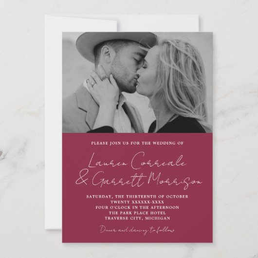 Invitation True Simplicity 3 Moderne Claret Mariage photo ros (Devant)