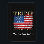 Invitation Trump 2024 Elegant Gold Vintage American Drapeau<br><div class="desc">Belle Elégante lettrage doré avec grunge patiné style vintage American US Flag. Ce cadeau classe de Trump 2024 est parfait pour les hommes,  pour lui ou pour quiconque soutient la campagne de réélection du président Trump lors d'un rassemblement ou juste autour de la ville.</div>