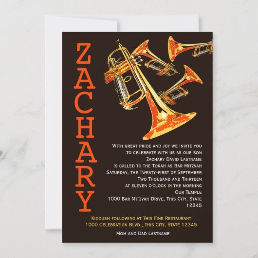Invitation Trumpet Music Bar Mitzvah (Devant)