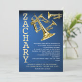 Invitation Trumpets Musique Blue Gold Bar Mitzvah (Debout devant)
