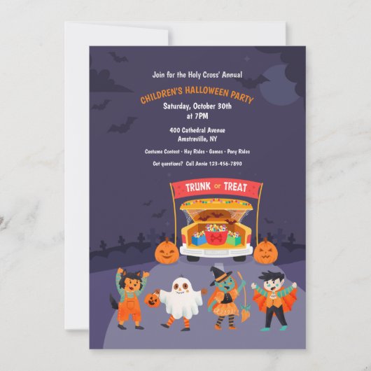 Invitation Trunk Ou Treat Kids Halloween Party (Devant)