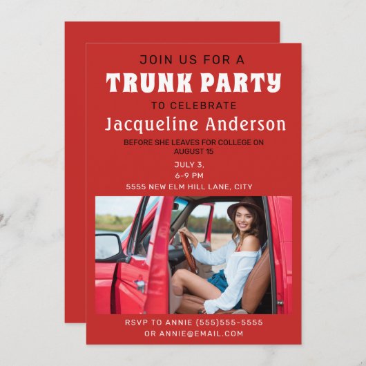 Invitation Trunk Party Dorm Shoe Red Photo (Devant / Derrière)