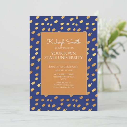 Invitation Trunk Party Modern Blue Gold (Debout devant)