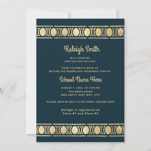 Invitation Trunk Party Navy Blue Gold Graduation