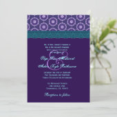 Invitation TT024 Monogramme de Mariage de dentelle bleue et v (Debout devant)