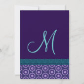 Invitation TT024 Monogramme de Mariage de dentelle bleue et v (Dos)