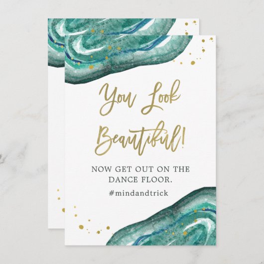 Invitation Tu As L'Air Belle | Géode Turquoise et Mariage d'o (Devant / Derrière)