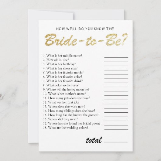 Invitation Tu connais le jeu de la mariée mariée (Devant)